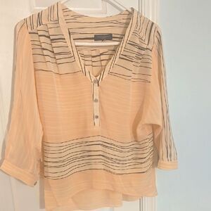 Waverly Grey Cream and Black 3/4 Sleeve Polo Blouse 100 percent silk